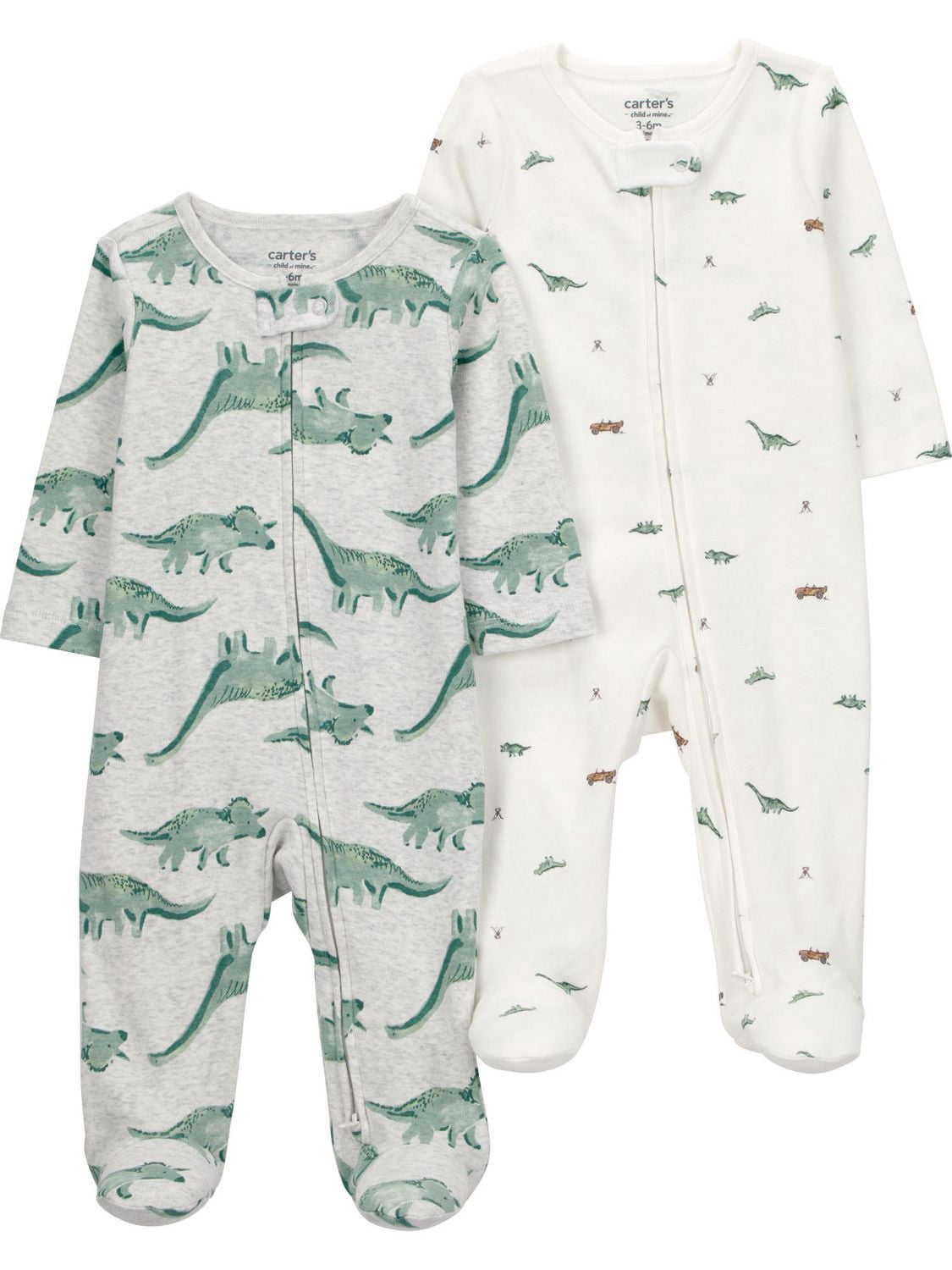Ensemble de 2 pyjamas pour bébé garçon Carter's Child of Mine, motif dinosaure vert.