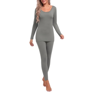 INNERSY Thermal Underwear for Women Fleece Lined Base Layer Top and Bottom Set(X-Large,Gray)