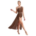 thumbnail image 2 of iiniim Femme Paillettes Strass Costume de Danse Lyrique Robe Fendue Sans Manches Brun TTG, 2 of 7
