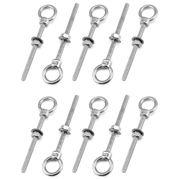 QWORK 10 Pack Eye Bolt, T316 Stainless Steel Marine Grade Threaded Eyebolts, 1/4"x3" Lifting Ring Threaded Eyebolts with Nuts Washers