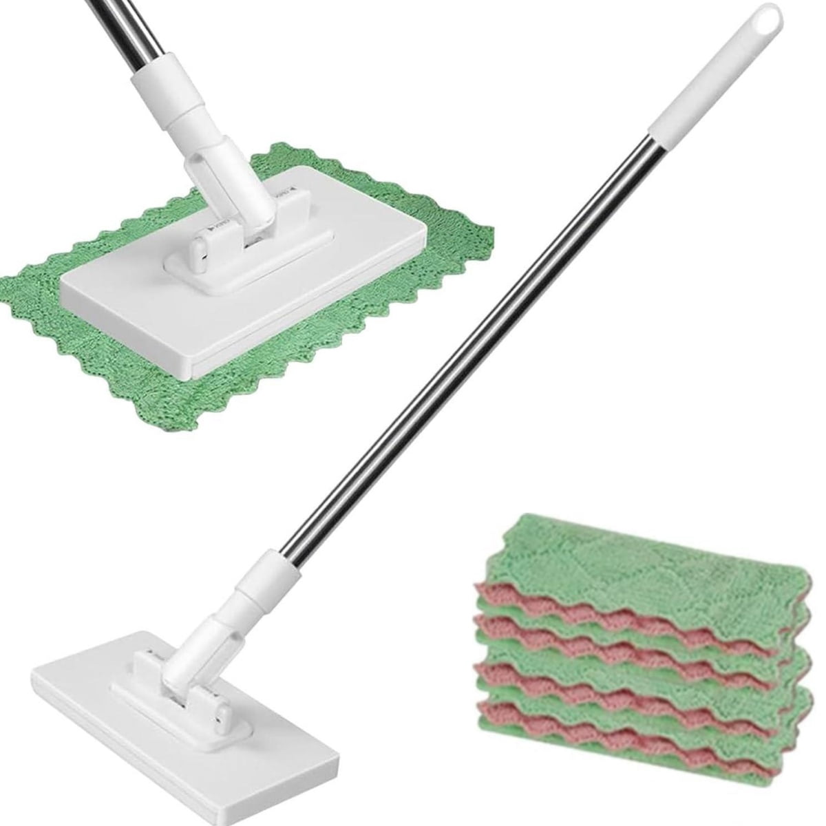 Snap Grip Mini Mop, No-Wash Mop, Zero Touch Mini Mop Wet and Dry, Clever Snap-Grip Mini Mop with 5 Reusable Cloths, Multi-Surface Cleaning Tool for Corners, Gaps, Walls, Ceilings