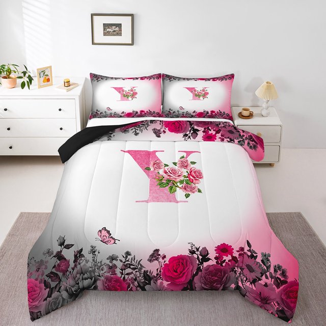 Erosebridal Ensemble de Literie Monogrammée pour Lit Simple, Couette Personnalisée avec Initiale, Décoration avec Lettre, Réversible, Légère, 2 Pcs