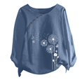 thumbnail image 4 of CHUANK Hauts pour Femmes en Liquidation à Moins de 10$ Hauts pour Femmes Décontractés Printemps Été Manches Longues Coton Lin Imprimé Graphique Pissenlit Col Rond Blouses Vintage Grande Taille, 4 of 4