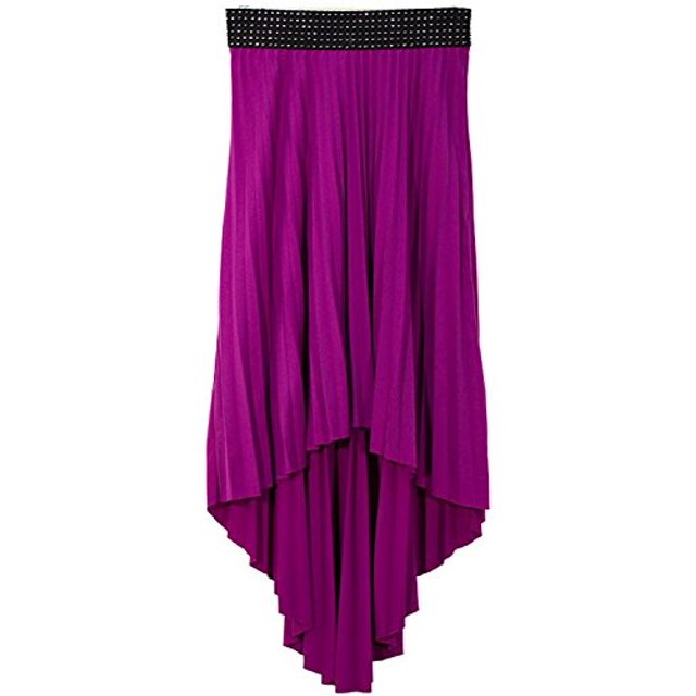 Peach Couture Hi Lo Pleated Skirt With Ribbon Stitch Elastic Waist
