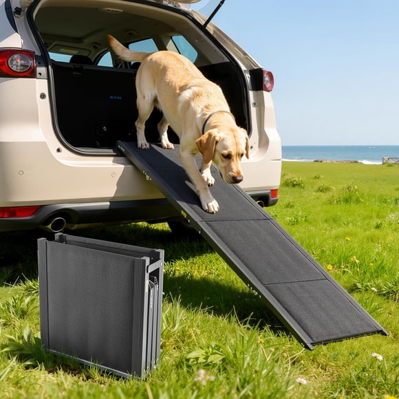 VEVOR Dog Ramp for Cars, 71" L x 17" W, Folding Pet Ramps for Medium & Large Dogs up to 250lbs, Pet Stair Ramp with Non-Slip Oxford Fabric Surface, Portable Outdoor Dog Car Ramps for SUV & Truck