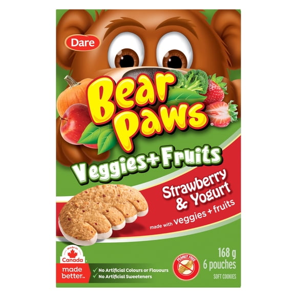 Biscuits moelleux Pattes d’ours Légumes et fruits fraise et yogourt, 168g (6 sachets)