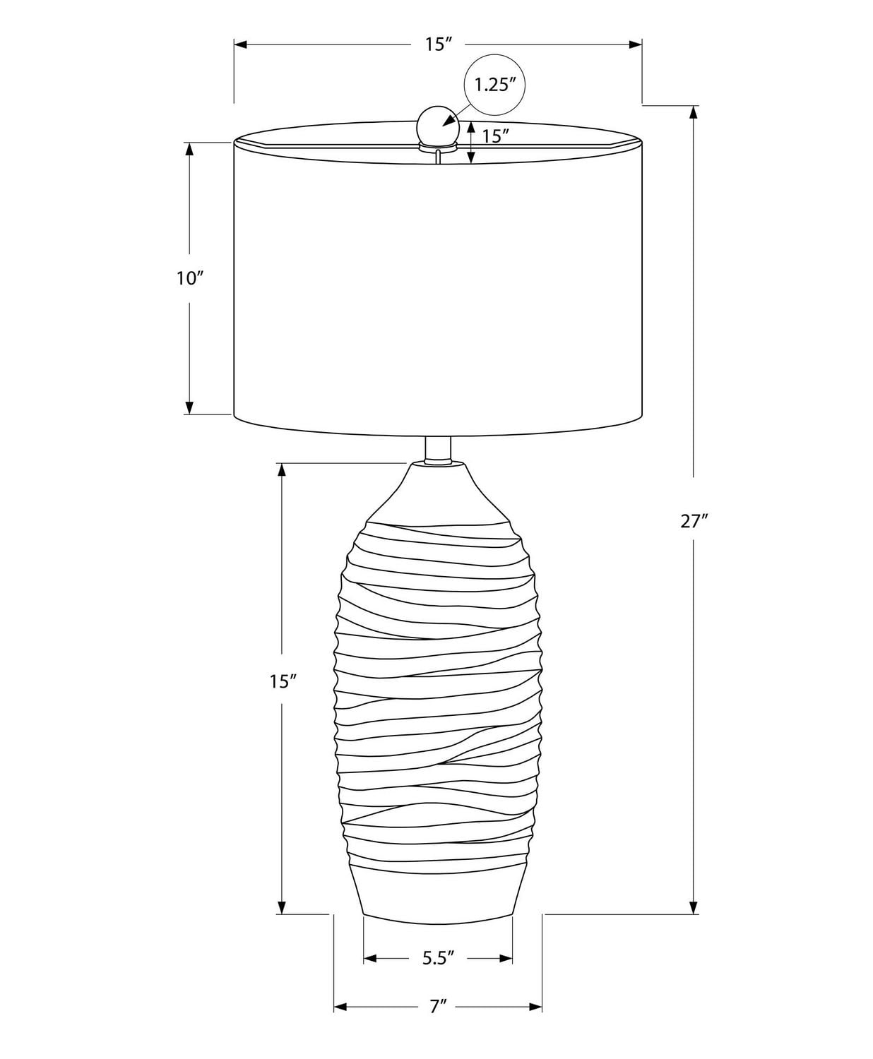 Monarch Specialties Luminaire, 27"h, Lampe De Table, Résine Grise, Teinte Ivoire / Crème, Moderne