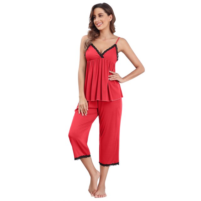Beautyin Vêtements de Nuit pour Femmes Pyjama Haut Sans Manches 2 Pcs Ensemble