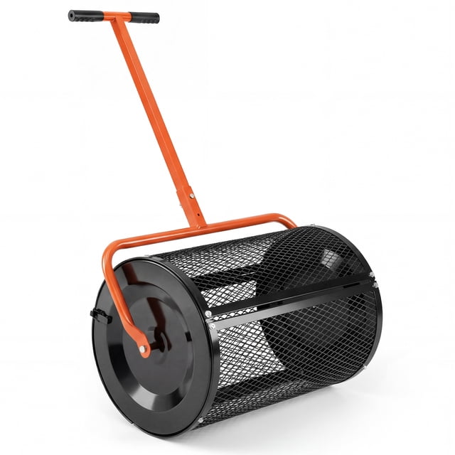 Gymax Compost SpreaderPeat Moss Spreader Roller w/Height-adjustable T-shape Handle Orange