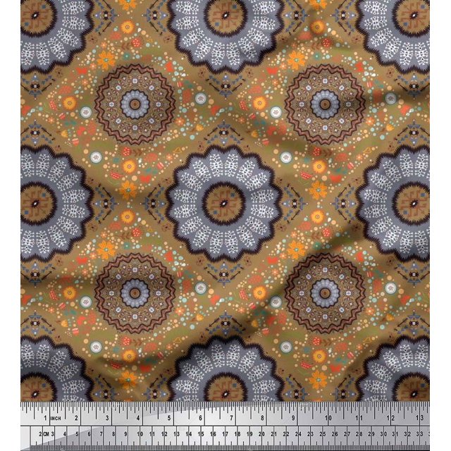 Soimoi Rayon Fabric Floral Mandala Decor Fabric Printed Yard 42 Inch Wide