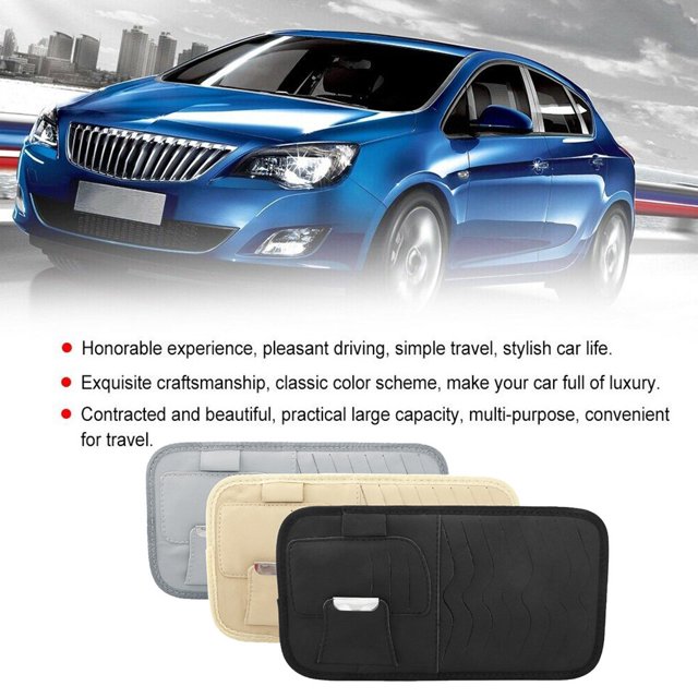 Universal Car Sun Visor CD Holder DVD VCD Card Storage Pocket PU Leather CD Organizer, Grey