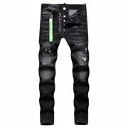 Men's Jeans Relaxed Fit Men's Vintage Washed Print Holes Jeans Splice Casual Breathable Denim Trousers Pantalon Jeans Homme Black 46