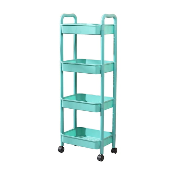 4-Layer Kitchen Storage Cart Armrests Casters Plastic Functional Shelf for Bathroom Toiletries Organizer
