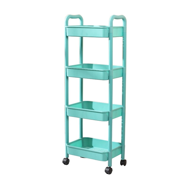 4-Layer Kitchen Storage Cart Armrests Casters Plastic Functional Shelf for Bathroom Toiletries Organizer