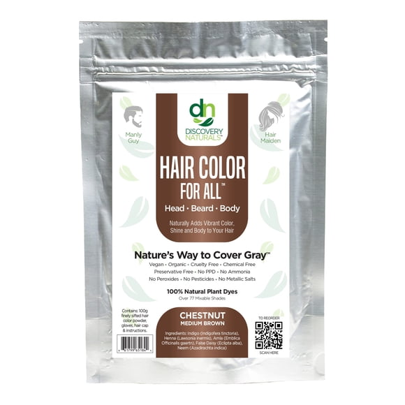 Teinture pour Cheveux au Henné Brun pour Tous Kit / Poudre d'Indigo 100 % Naturelle Teinture pour Cheveux & Barbe (Châtaigne Brun Moyen) Biologique, Herbes & Vegan Sans Produits Chimiques & Cruauté Couverture Permanente des Cheveux Gris & Teinture