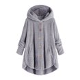 thumbnail image 4 of Womens Cardigan Plus Size Button Plush Tops Hooded Loose Cardigan Wool Coat Winter Jacket Navy Xl, 4 of 5