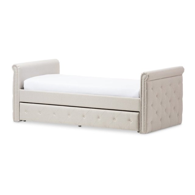 Baxton Studio Swamson Twin Daybed with Roll-Out Trundle, Beige