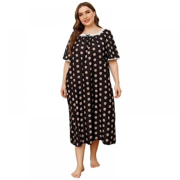 Nightdress Women Housecoats Robe Lightweight Duster Lady Floral Housedress Casual Night Ladies Short Sleeve Dress