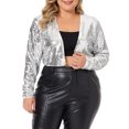 thumbnail image 1 of GRACE & GRANDEUR Grande Taille pour Femmes Veste à Paillettes Fête Ouverte devant Boléro à Manches Longues Veste Courte Argent 4X, 1 of 5