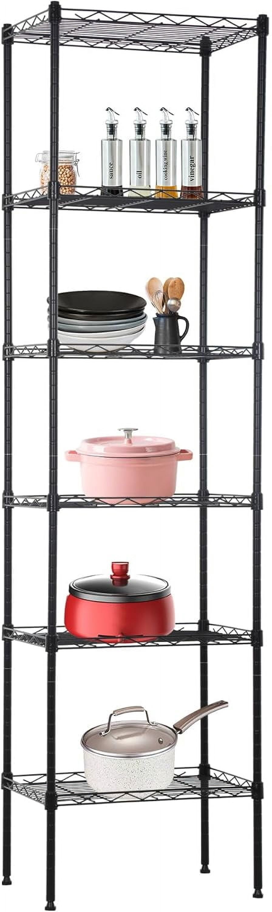 FDW Étagère de Rangement en Fil Métallique à 6 Niveaux 17x12x64 Noire, Étagères Réglables, Étagère en Métal Robuste