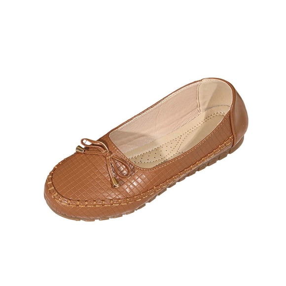 WLOELOEW Women Loafers Casual Round Toe Closed Design Bow Detail Soft Sole Pu Upper Us Size 9.5 Foot Length 10.43 Inches