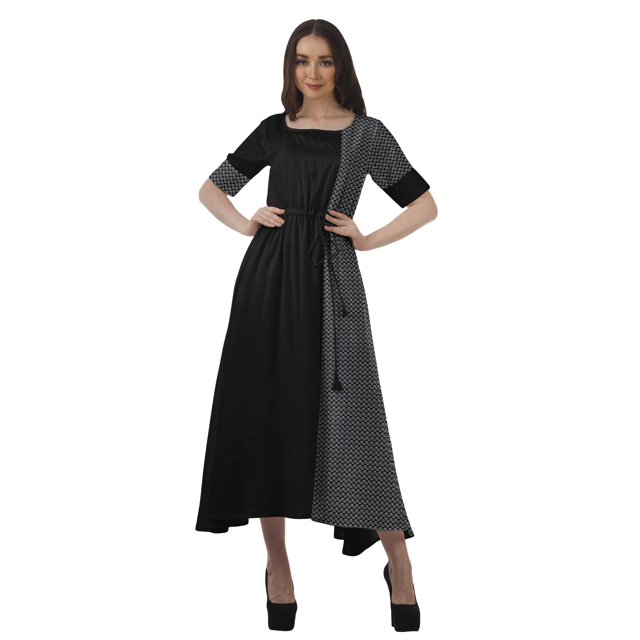 Moomaya Robe Midi en Viscose à Imprimé Style Santoon, Encolure Dégagée, Décontractée, pour Femmes