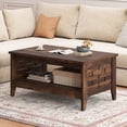 thumbnail image 4 of Costway Table Basse à 2 Niveaux de 39,5 Pouces avec Tablette Ouverte Décorations Tressées Rangement pour Salon Brun, 4 of 10