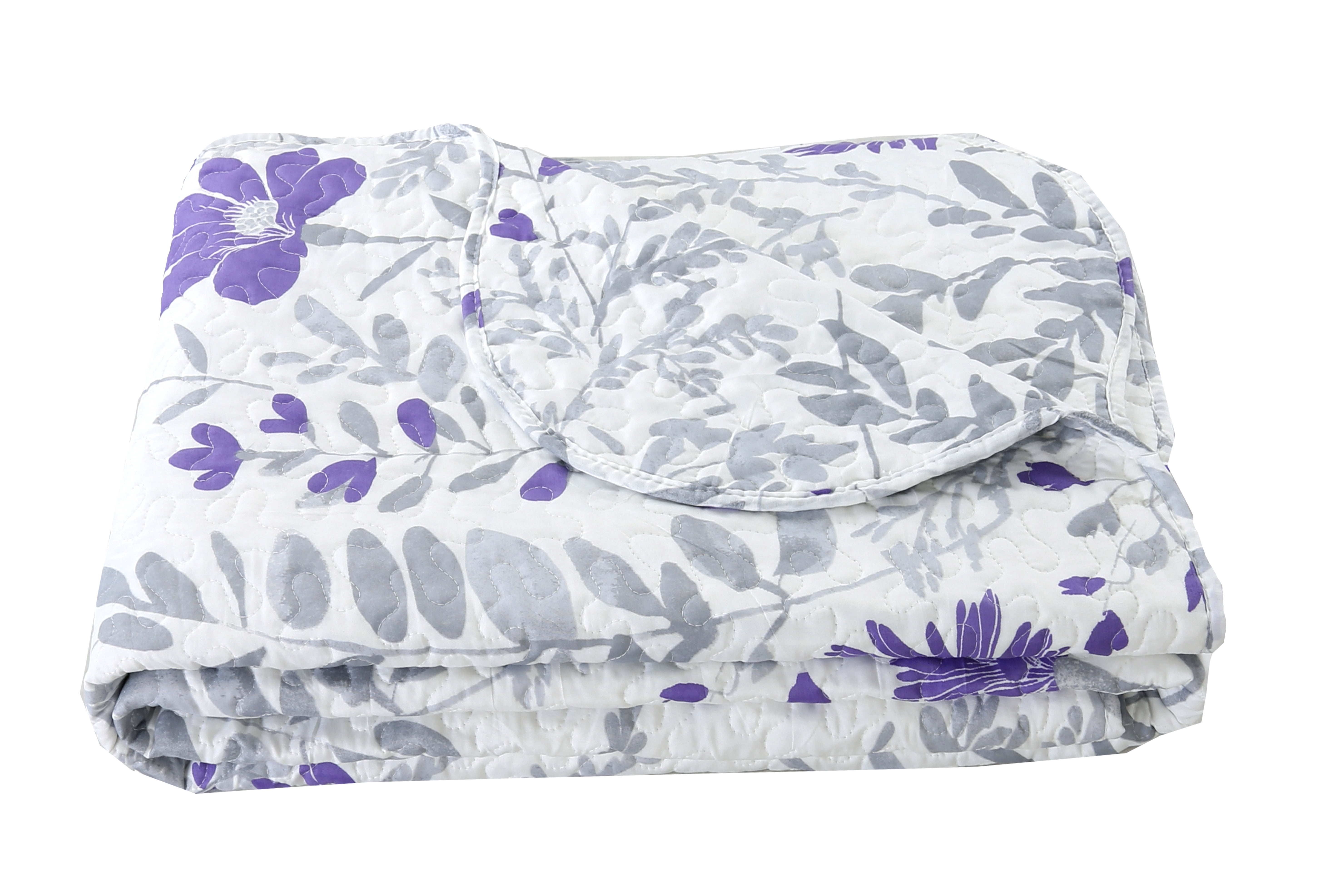 Marina Decoration Couvre-lit imprimé riche, couvre-lit ultra doux pour l'été, ensemble de literie avec housse matelassée, motif floral violet moderne
