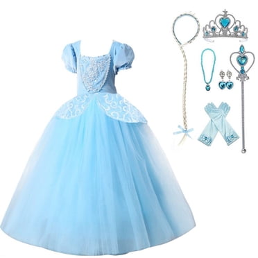 HAWEE Filles Bleu Princess Costume Classique de Luxe Robe de Fête Déguisement