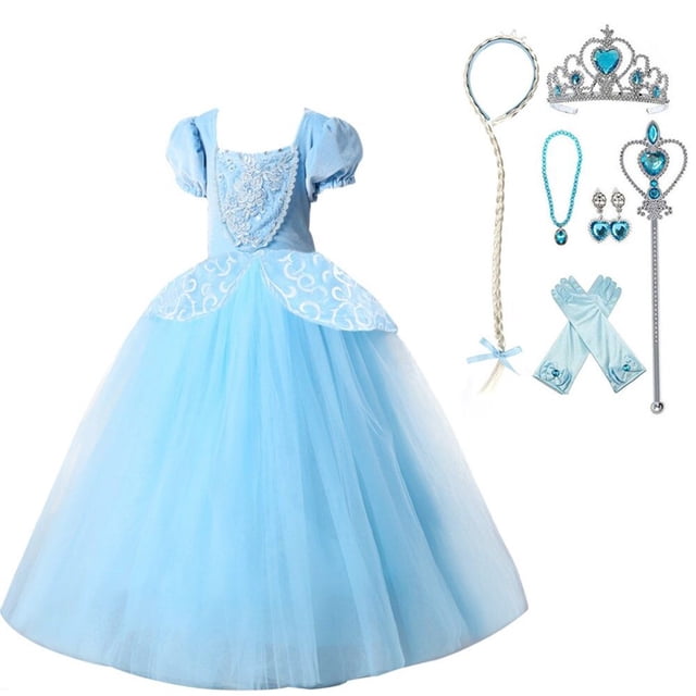 HAWEE Filles Bleu Princess Costume Classique de Luxe Robe de Fête Déguisement