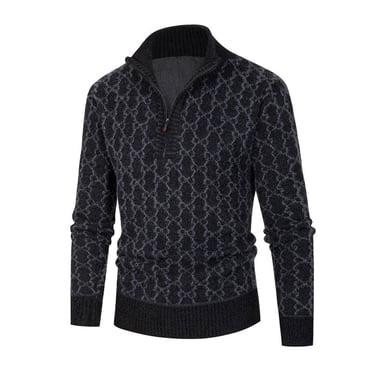 jsaierl Chandail pour Homme en Tricot à Col Montant, Haut en Laine à Imprimé, Manches Longues, Coupe Ajustée, Automne et Hiver, Chaud, Chandail à Quart de Glissière