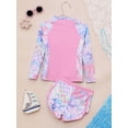 thumbnail image 4 of Xnihocha Littl E Big Girls Floral 2 Pcs Rash Guard Sets Zip Neck Swim Shirts With Shorts Swimsuits Pink 11-12Y, 4 of 7