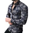 thumbnail image 1 of Innerwin Blouse Lapel Neck Mens Tops Work Long Sleeve Single Breasted Shirts Gray Flower L, 1 of 3