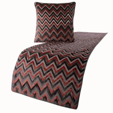 The HomeCentric Grey Bed Runner, CA King Size 86"x18" Decorative Bed Runner With Matching Pillow Cover, Peach & Grey Velvet Bed Scarf in Bead Embroidery - Blushed Chevron