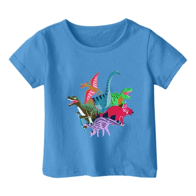 PMVFHDE Hauts Garçons Garçon et Fille Mode Décontractée Imprimé Col Rond Ample T-Shirt à Manches Courtes Haut Bleu,10-11 Ans