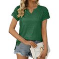 thumbnail image 1 of Wweixi Pleated Short Sleeve Solid Color V Neck T-Shirt Women Commuting Tops Female Elastic Tees Outdoor Vacation Green M, 1 of 6