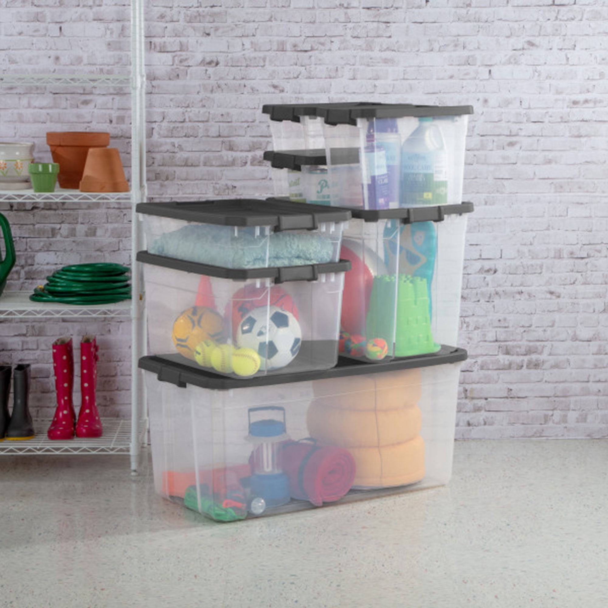 【新品】RAIN OR SHINE SOFT CONTANER L 40L Sterilite 40 Qt Clear Plastic Storage Tote with Latch Lid, 6 Pack