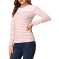 thumbnail image 4 of INSPIRE CHIC Blouse pour Femme à Rayures à Blocs de Couleur à Manches Longues T-Shirt Décontracté L Rose Blanc, 4 of 7