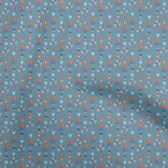 oneOone Viscose Chiffon Dusty Blue Fabric Floral Craft Projects Decor Fabric Printed By The Yard 42 Inch Wide