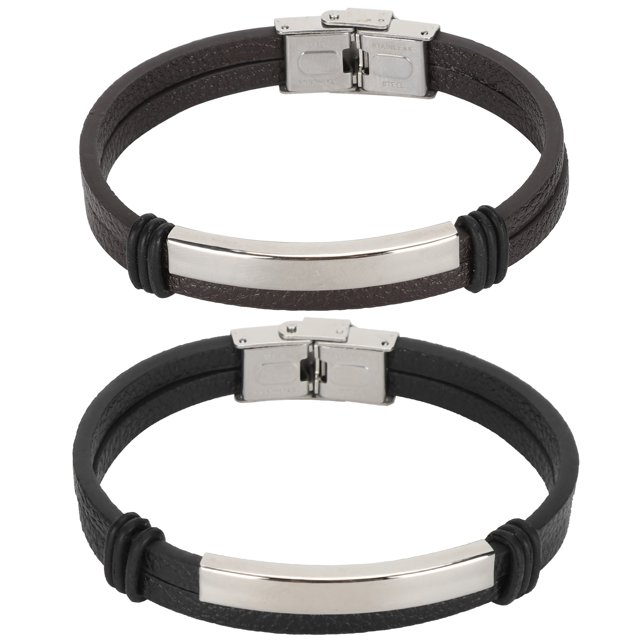 Stainless Steel PU Bracelet,2Pcs Bracelets Simple Hand‑Woven PU Bracelets Buckle Bangle Exceptional Craftsmanship