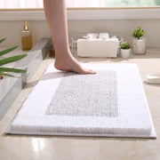 Soft Absorbent Microfiber Bathroom Rugs 40x60cm, Non-Slip Shower Carpet Bath Mat, Machine Washable Quick Dry Polyester Rug for Bathroom Floor Tub Shower, White