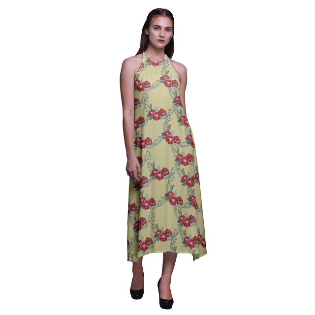 Bimba Floral Vacances d'Été Fête Licou Beachwear Femmes BacklessDress-Large