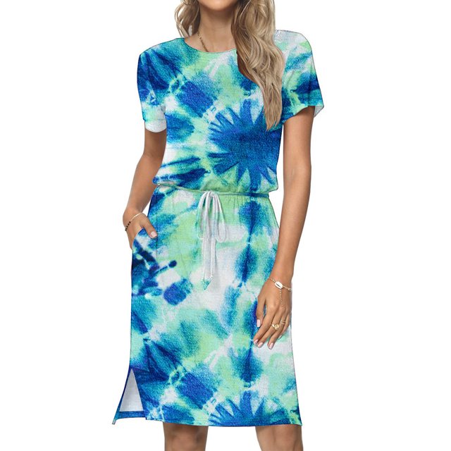 Fshaion Robe d'Été pour Femmes 2024 Grande Taille Décontractée Col Rond Bretelles Manches Courtes Imprimé Floral Robe Ample avec Poche Liquidation à Moins de 10!