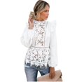 thumbnail image 3 of Blouses Blanches Élégantes pour Femmes à Manches Longues en Dentelle Hauts Été Automne Rétro Blouses Chemises, 3 of 4