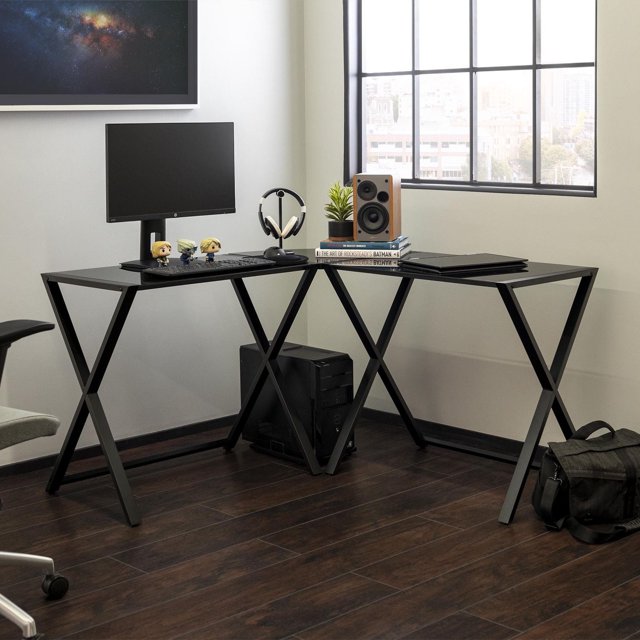 Manor Park Modern X Glass Corner Computer and Gaming Desk