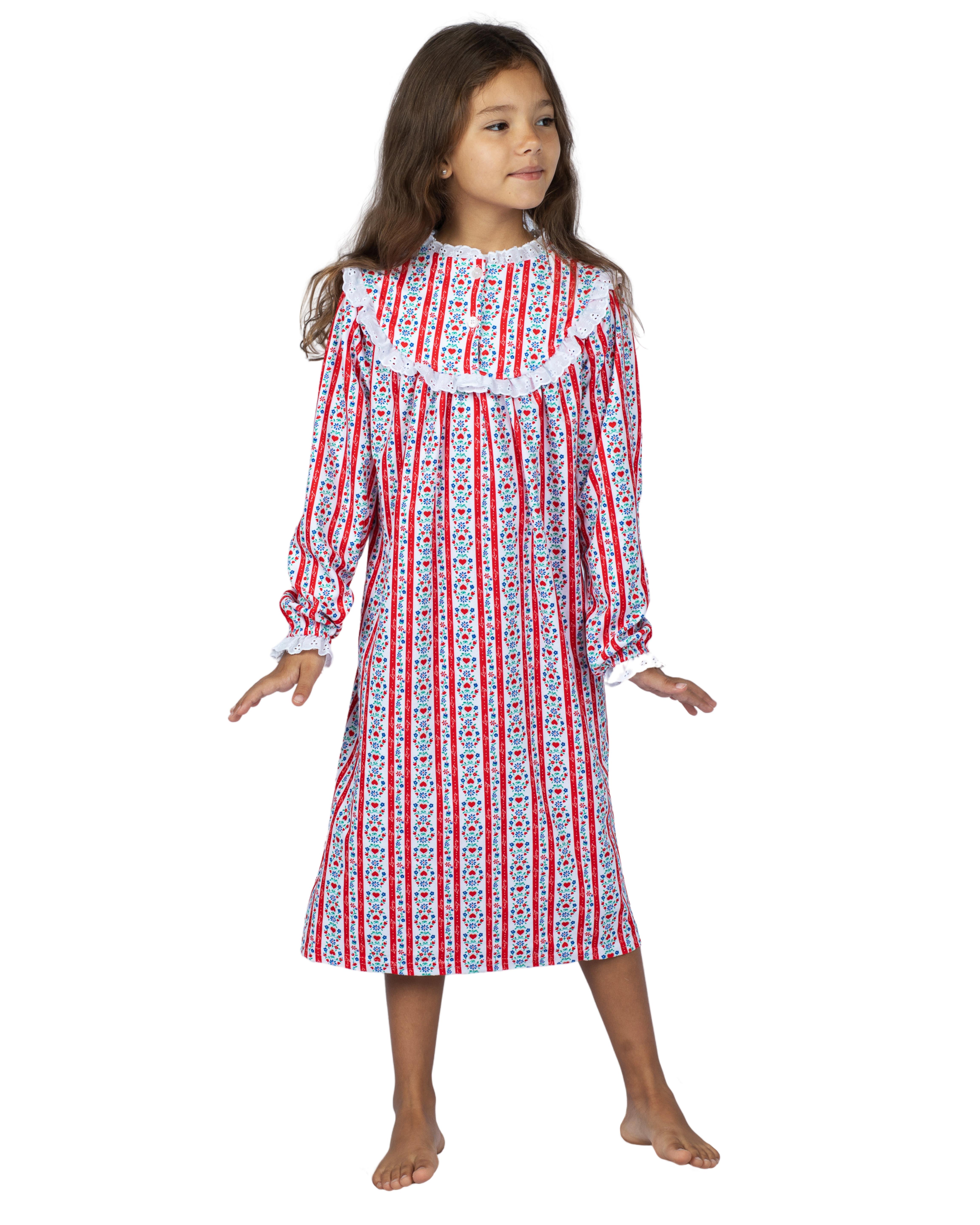 Lanz Girls' Nightgown Ruffle Granny Gown Long Sleeve Pajama