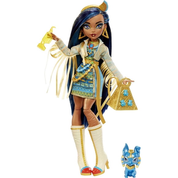 Monster High Doll, Cleo De Nile with Pet Dog, Blue Streaked Hair