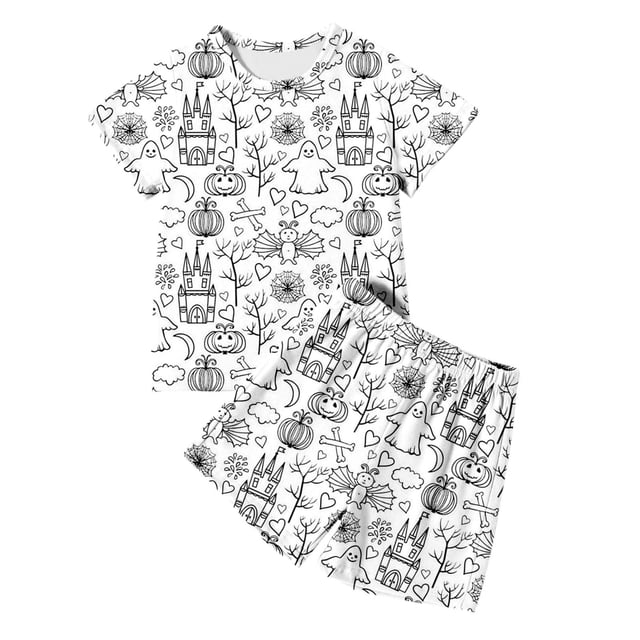 TIEVOSA Ensemble de Pyjama pour Filles Col Rond Doux Imprimé pour Vêtements de Détente Confortables pour Printemps Été 3-13 Ans
