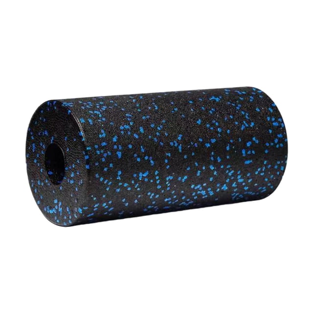 Foam Roller Firm Post Workout Muscle Recuperation Muscle Massage Pilates Blue. A cylindrical foam roller with a black base and blue speckled pattern, measuring 15cm x 30cm (5.91 inches x 11.81 inches). Designed for stretching, yoga, Pilates, and fitness recovery, it features a firm, high-density foam structure for durability and support. Lightweight and easy to store, suitable for home, gym, or travel use.