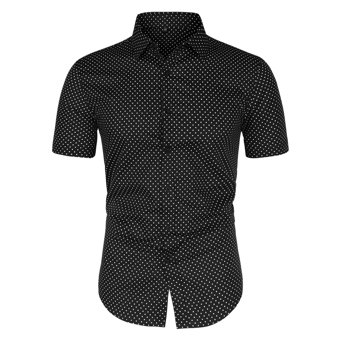 INSPIRE CHIC Chemise à Pois à Manches Courtes pour Homme, Boutonnée, Noire 42